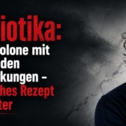 René Gräber vor Warnsymbol und Rezeptgrafik zu Fluorchinolon-Antibiotika und schweren Nebenwirkungen